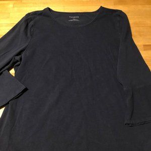 Talbots navy blue cotton top 3/4 sleeve, flared